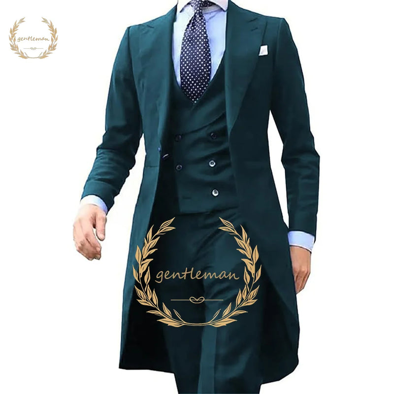 Casaco casual longo e fino masculino, terno de negócios personalizado, smoking