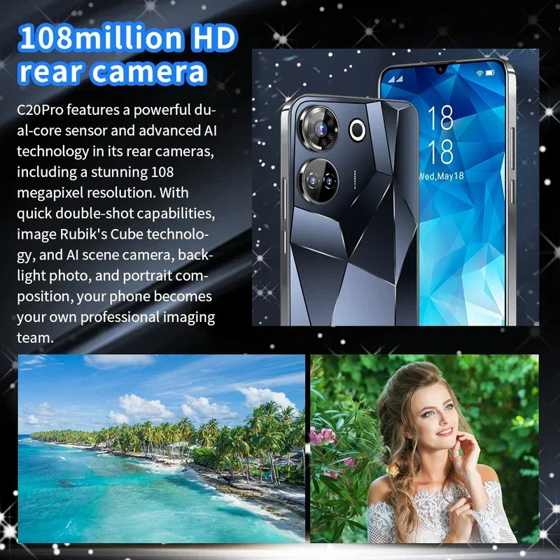 Novo smartphone c20 pro 6.8 &#39;&#39;hd + android 13 16gb + 1tb 8000mah ediçã