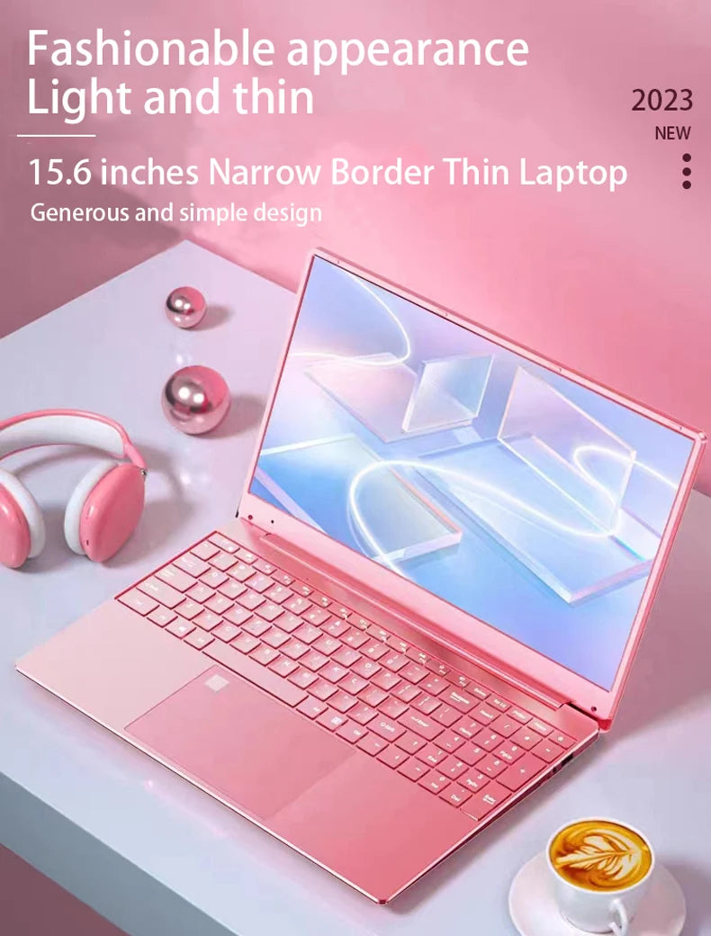 Laptop rosa com o Windows 10, Notebook Gaming, Intel Celeron J4125, 12 GB de RAM
