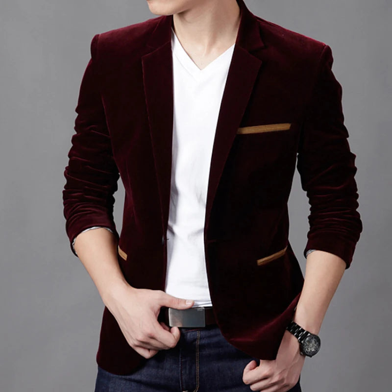 Jaqueta casual de veludo fino masculino, blazers de marca masculina, roupas da m