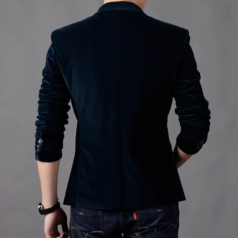 Jaqueta casual de veludo fino masculino, blazers de marca masculina, roupas da m