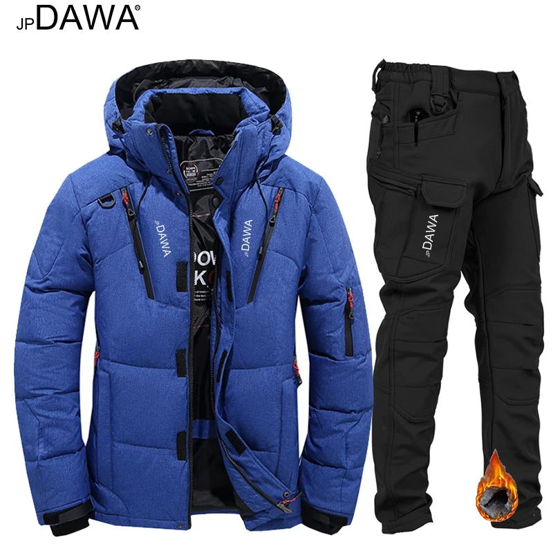 JP DAWA jaqueta de inverno masculina com capuz de penas de ganso terno de pesca