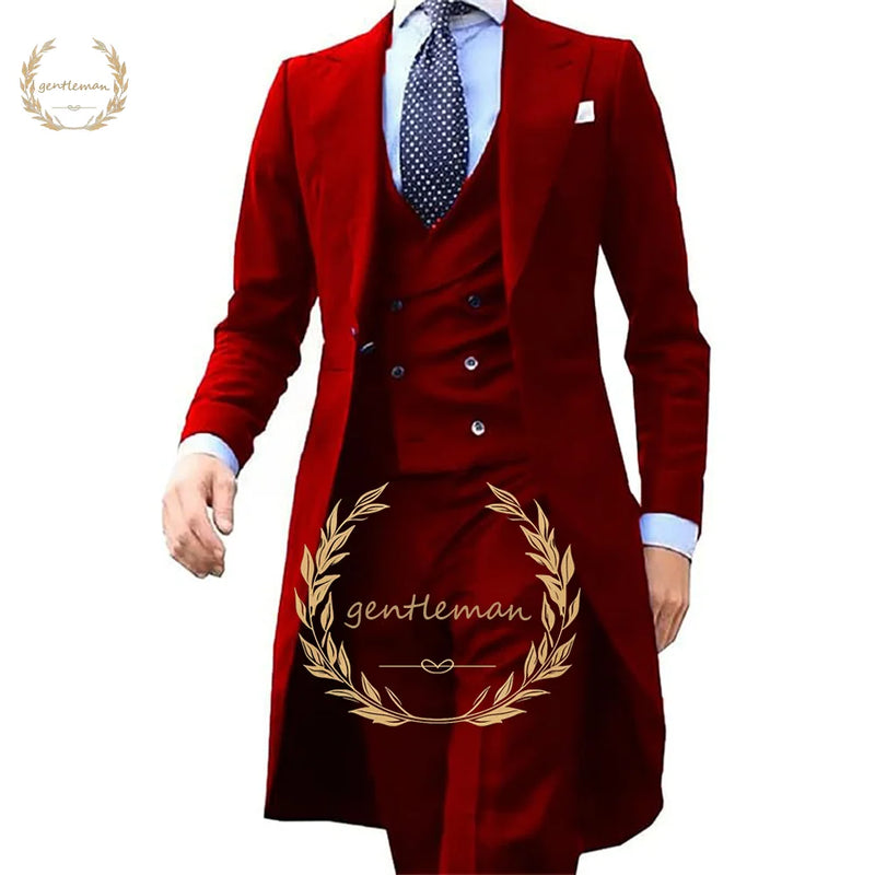 Casaco casual longo e fino masculino, terno de negócios personalizado, smoking