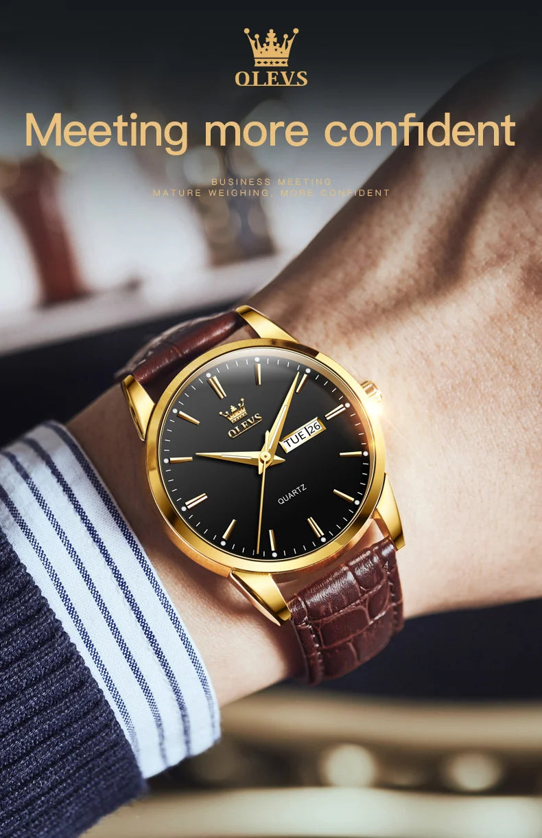OLEVS-Relógio de pulso de quartzo impermeável clássico masculino, pulseira de