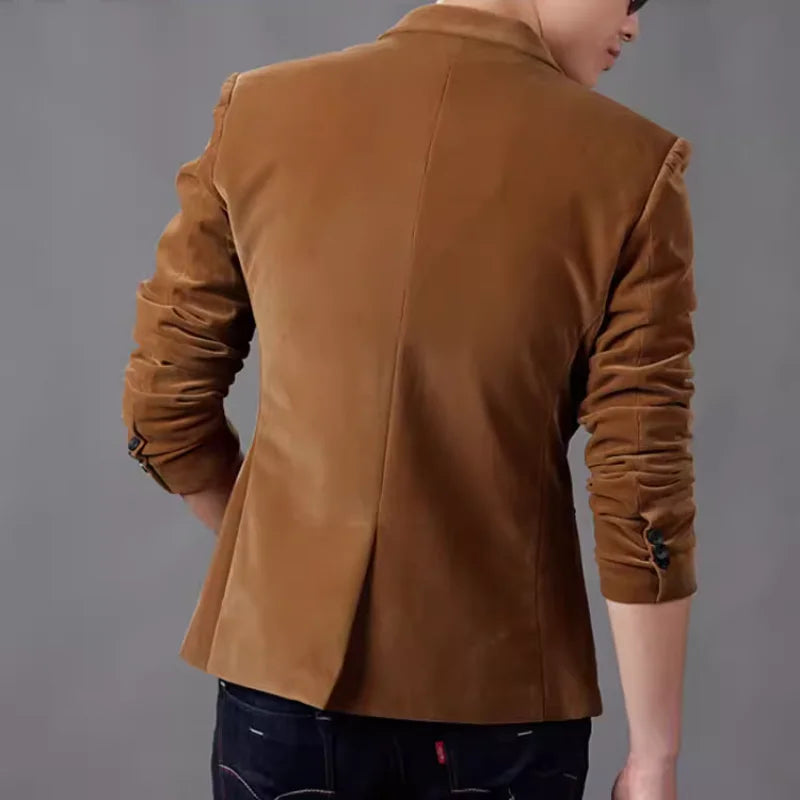Jaqueta casual de veludo fino masculino, blazers de marca masculina, roupas da m