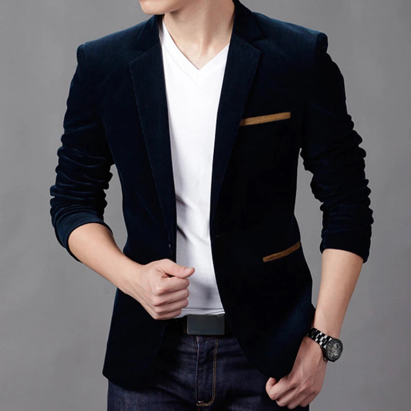Jaqueta casual de veludo fino masculino, blazers de marca masculina, roupas da m