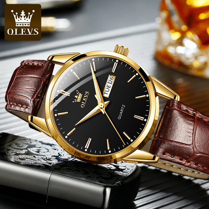 OLEVS-Relógio de pulso de quartzo impermeável clássico masculino, pulseira de