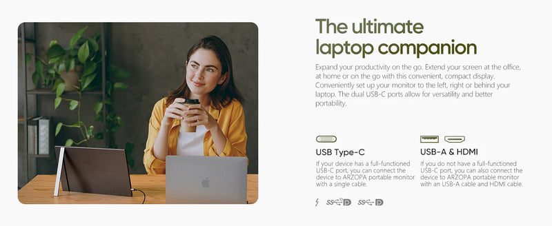 [produto no brasil] NOVO ARZOPA 15.6 inch Monitor Portátil FHD 1080P IPS USB-C