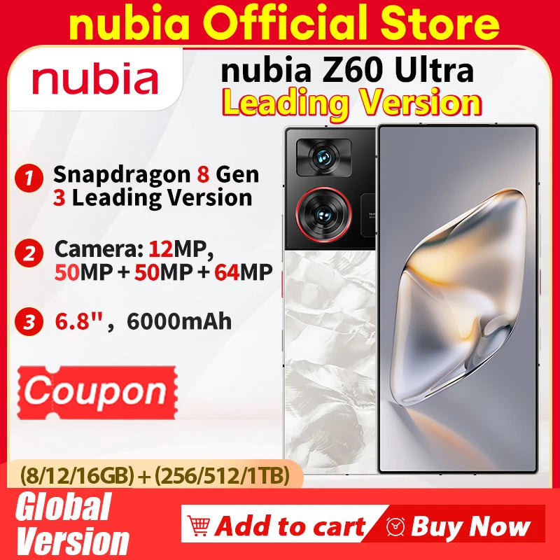 Versão global nubia z60 ultra versão líder 6.8 &quot;smartphone 5g snapdragon