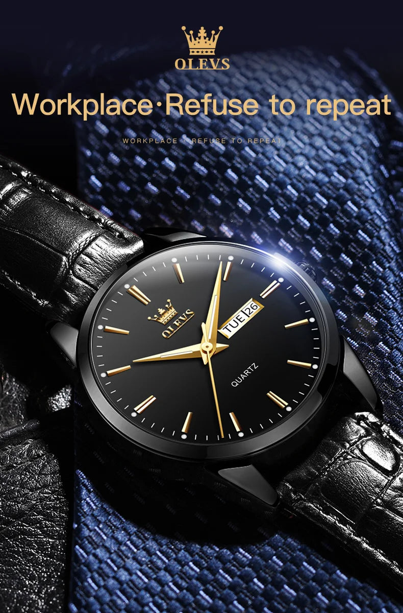 OLEVS-Relógio de pulso de quartzo impermeável clássico masculino, pulseira de
