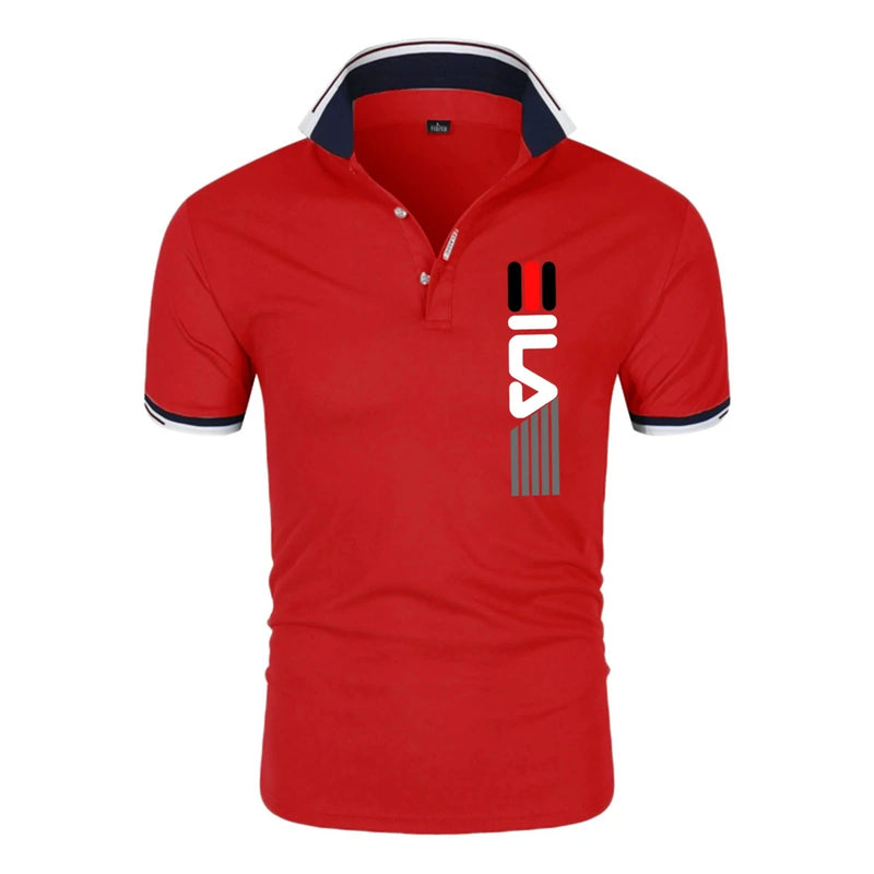 Camisa polo justa de manga curta masculina, lapela, antipillin, estampada, moda