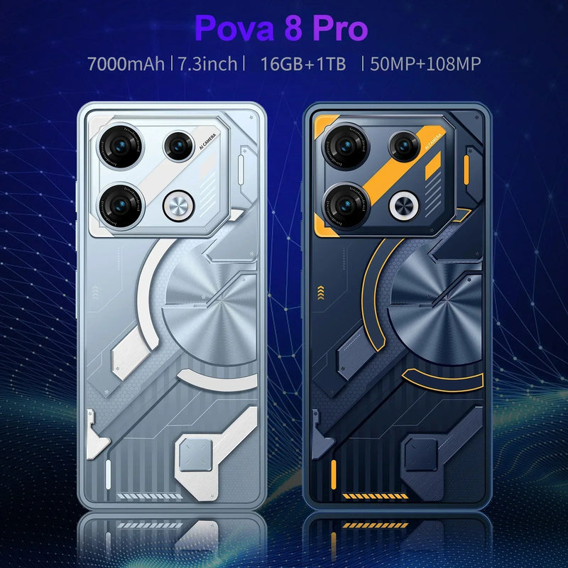 TEENO-Pova 8 Pro Smartphone, Celular, Celular, Dual SIM, NFC, Android 14, 5G, 7.