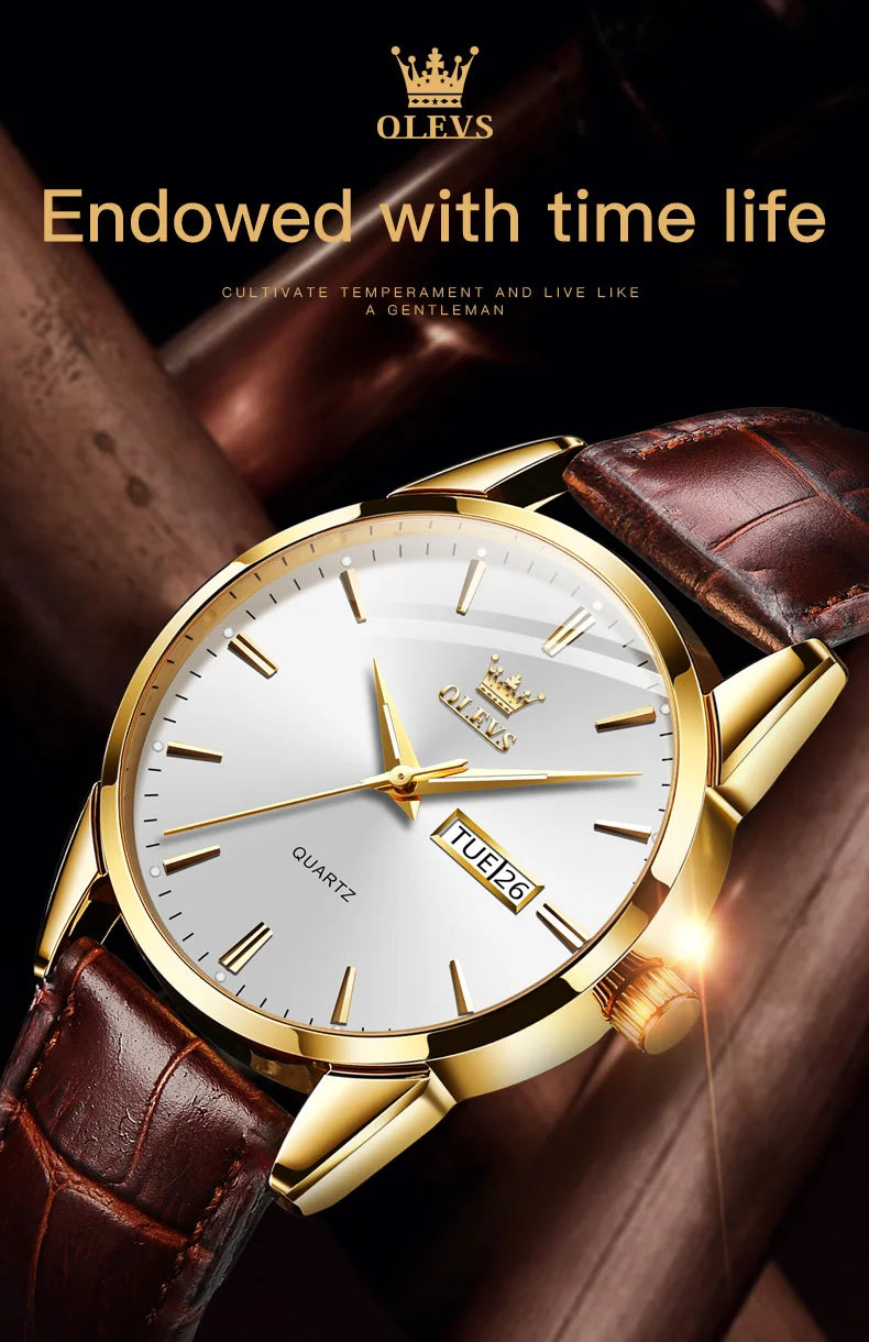 OLEVS-Relógio de pulso de quartzo impermeável clássico masculino, pulseira de