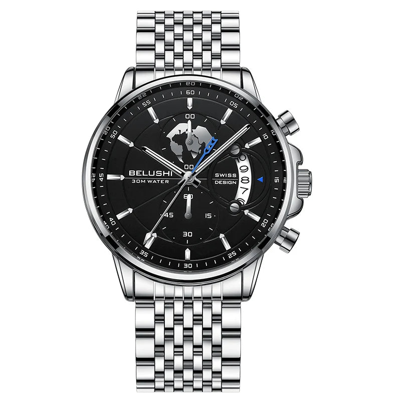 BELUSHI-Relógios de pulso quartzo impermeável masculino, cronômetro luminoso,