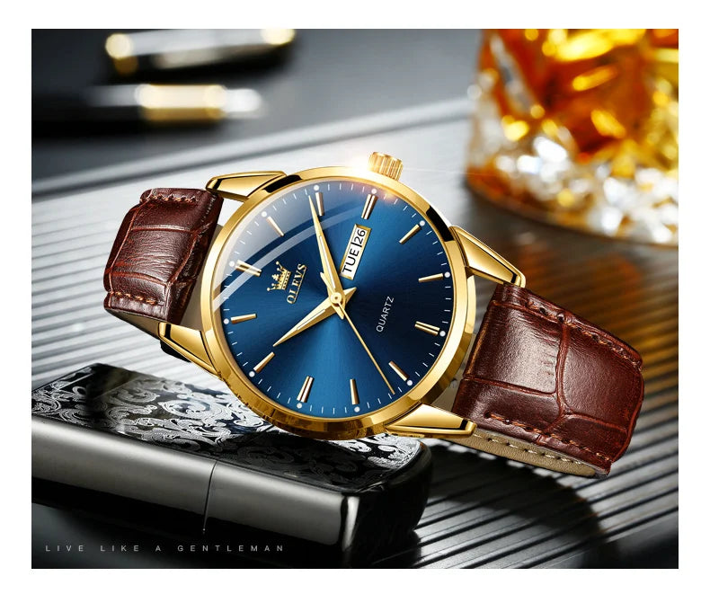 OLEVS-Relógio de pulso de quartzo impermeável clássico masculino, pulseira de