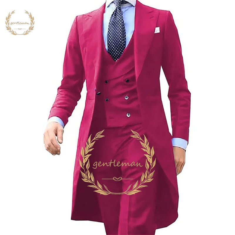 Casaco casual longo e fino masculino, terno de negócios personalizado, smoking