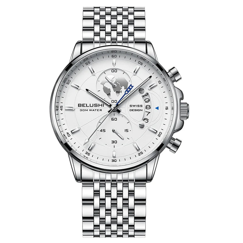 BELUSHI-Relógios de pulso quartzo impermeável masculino, cronômetro luminoso,