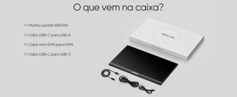 [produto no brasil] NOVO ARZOPA 15.6 inch Monitor Portátil FHD 1080P IPS USB-C