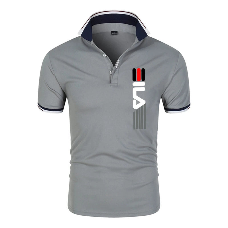 Camisa polo justa de manga curta masculina, lapela, antipillin, estampada, moda
